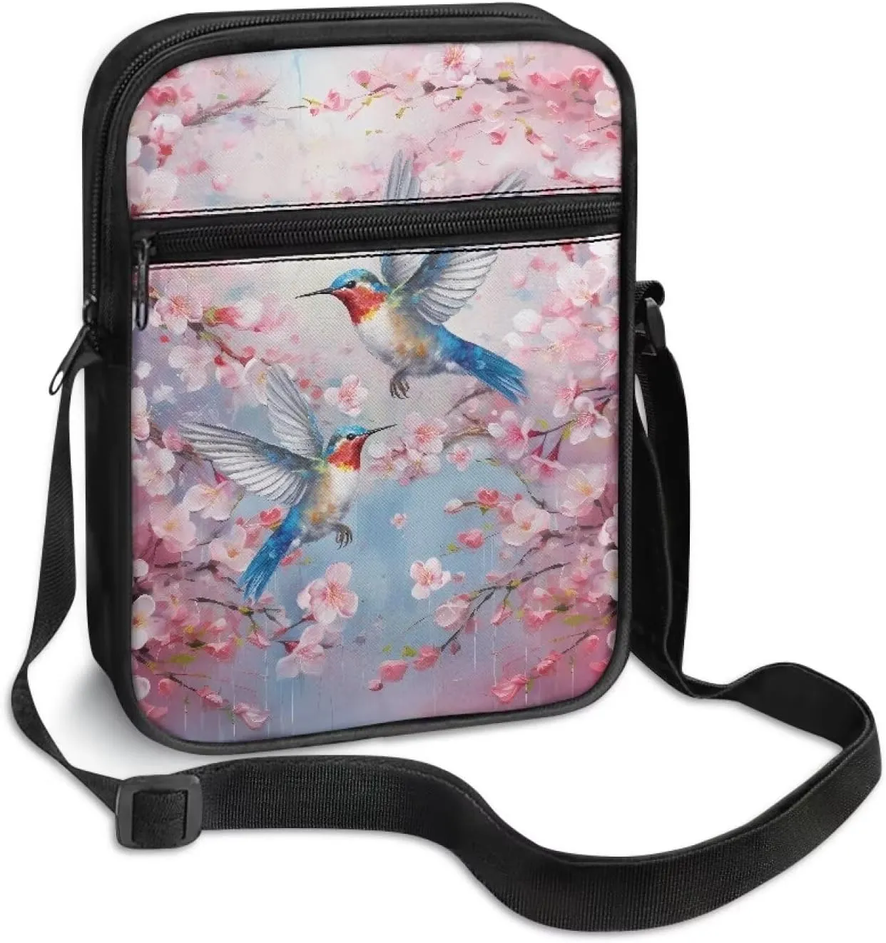 Cute Messenger Bag with Zipper and Front Pocket Sling Crossbody Shoulder Bags Adjustable Strap