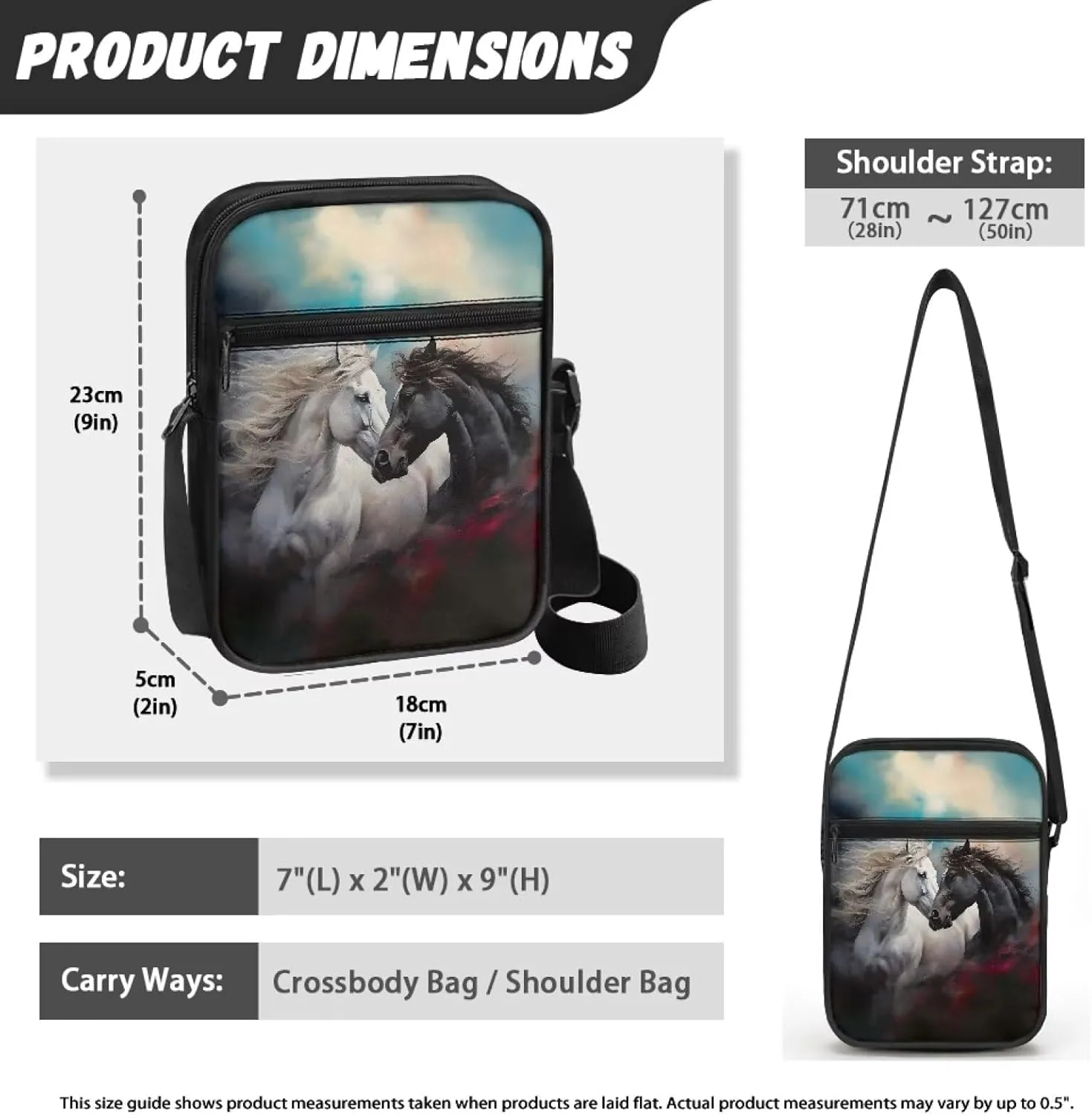 Cute Messenger Bag with Zipper and Front Pocket Sling Crossbody Shoulder Bags Adjustable Strap