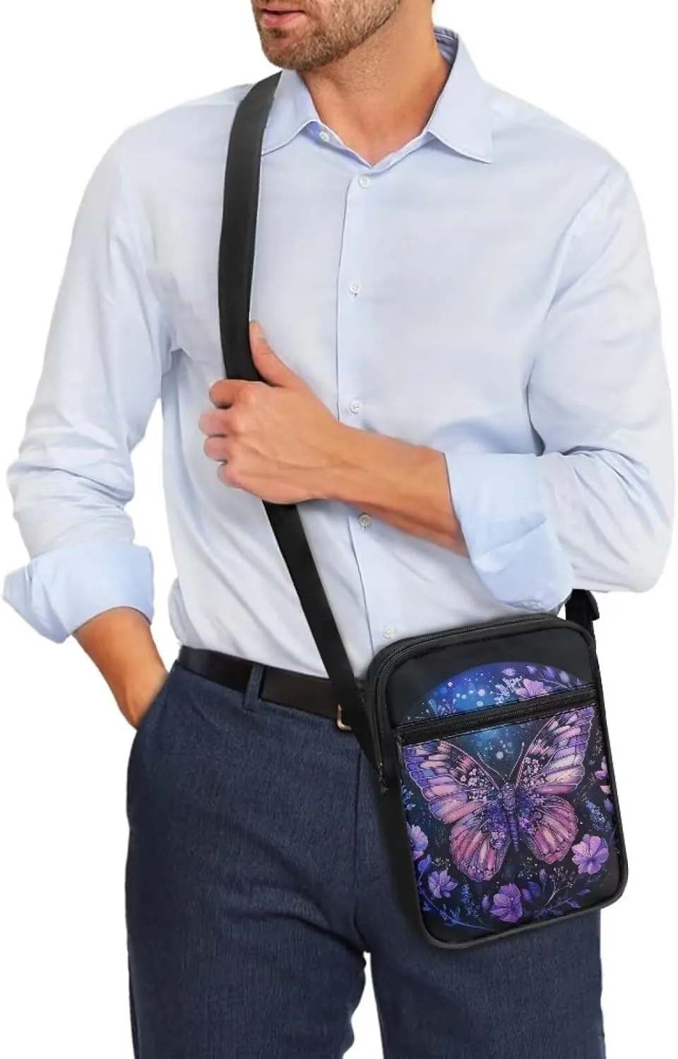 Cute Messenger Bag with Zipper and Front Pocket Sling Crossbody Shoulder Bags Adjustable Strap