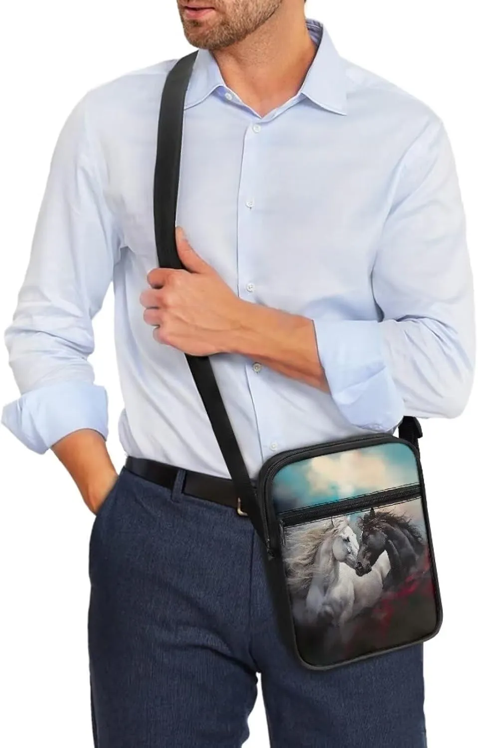 Cute Messenger Bag with Zipper and Front Pocket Sling Crossbody Shoulder Bags Adjustable Strap