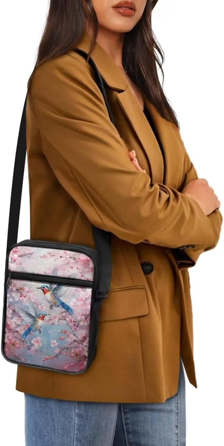 Cute Messenger Bag with Zipper and Front Pocket Sling Crossbody Shoulder Bags Adjustable Strap