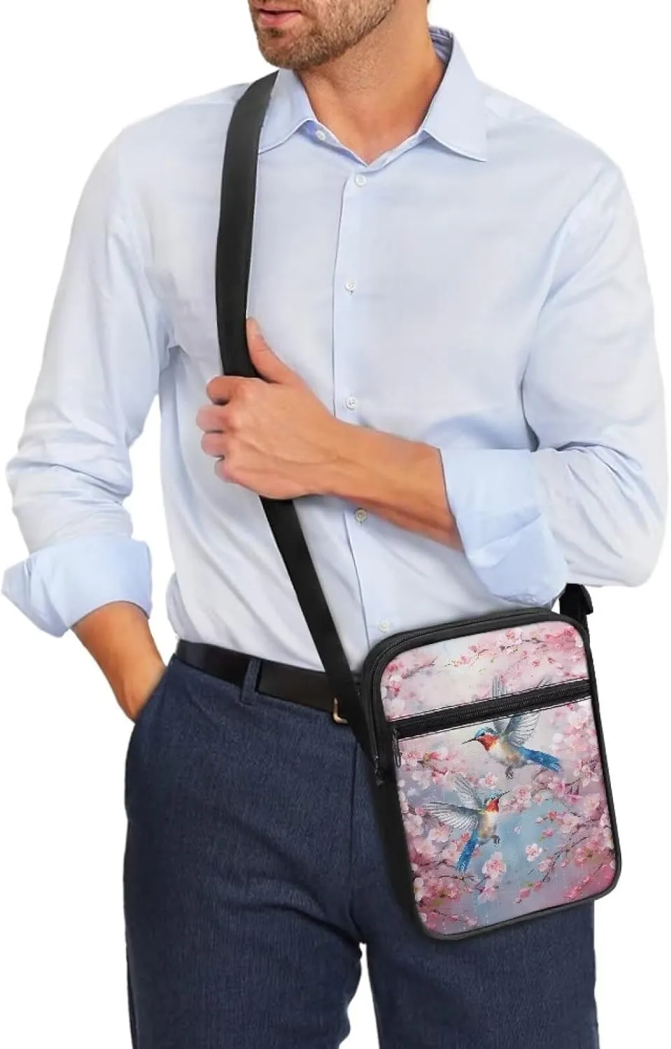 Cute Messenger Bag with Zipper and Front Pocket Sling Crossbody Shoulder Bags Adjustable Strap