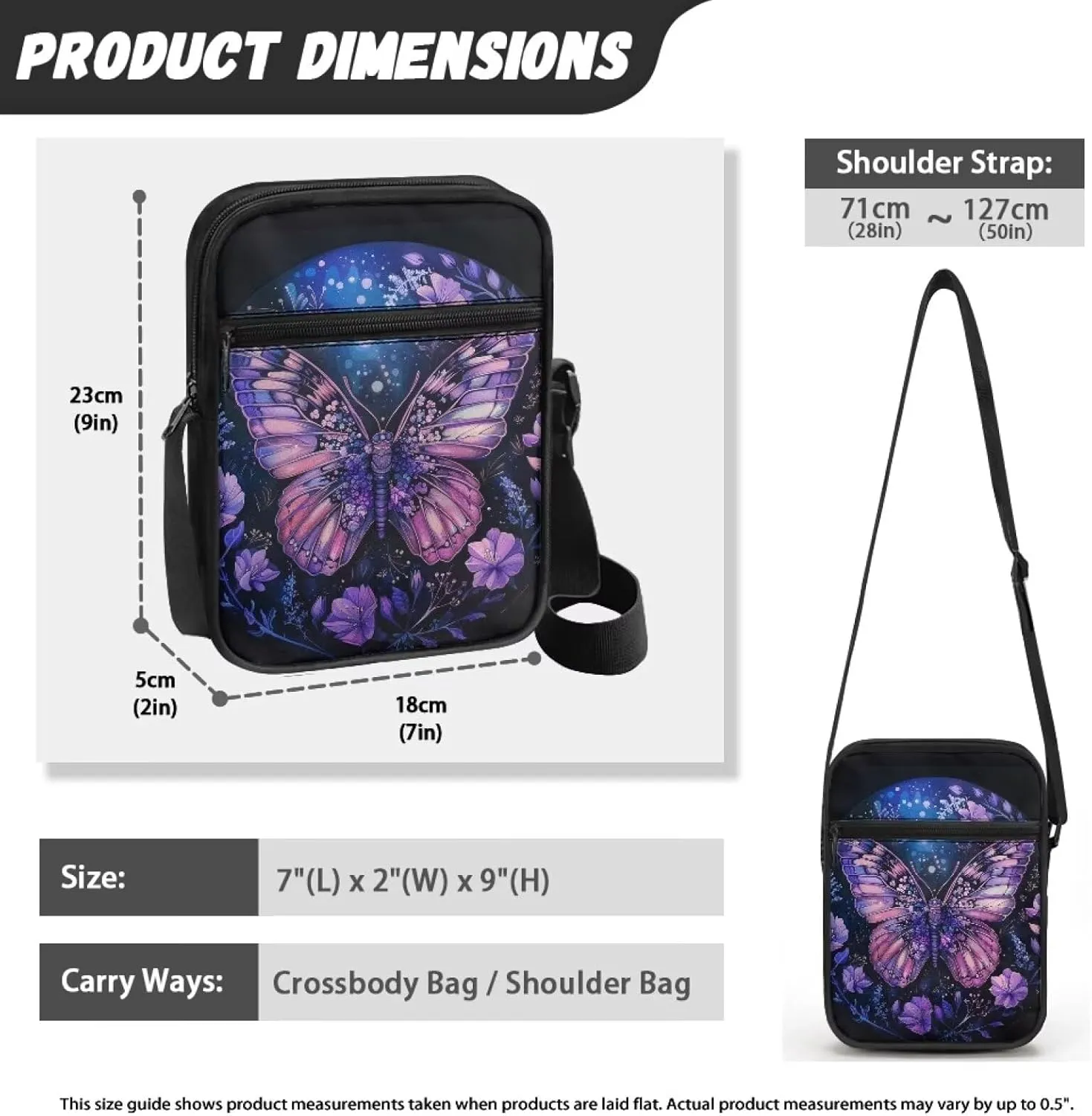 Cute Messenger Bag with Zipper and Front Pocket Sling Crossbody Shoulder Bags Adjustable Strap