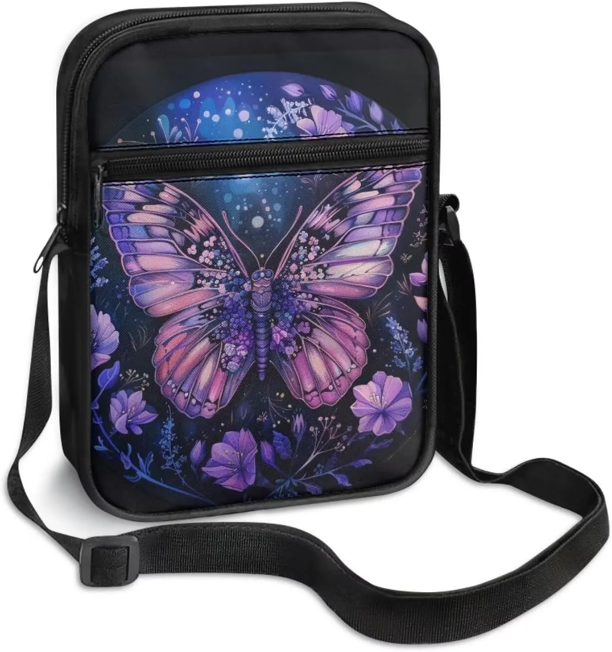 Cute Messenger Bag with Zipper and Front Pocket Sling Crossbody Shoulder Bags Adjustable Strap