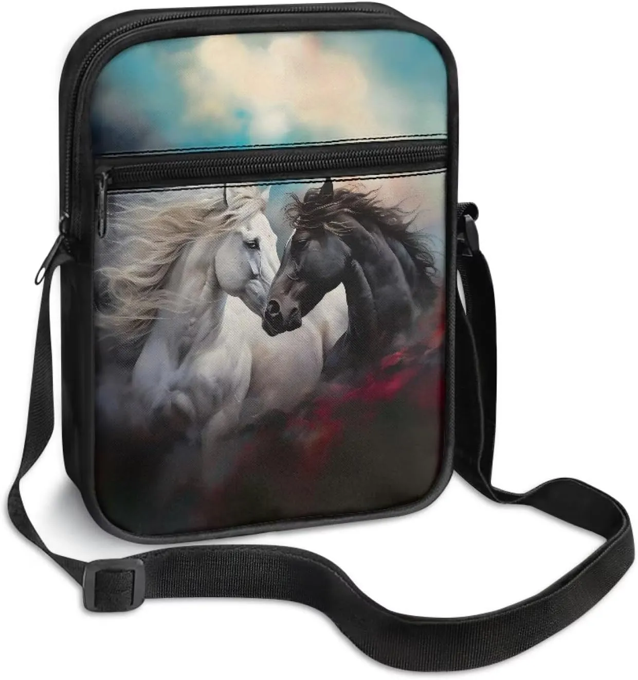Cute Messenger Bag with Zipper and Front Pocket Sling Crossbody Shoulder Bags Adjustable Strap