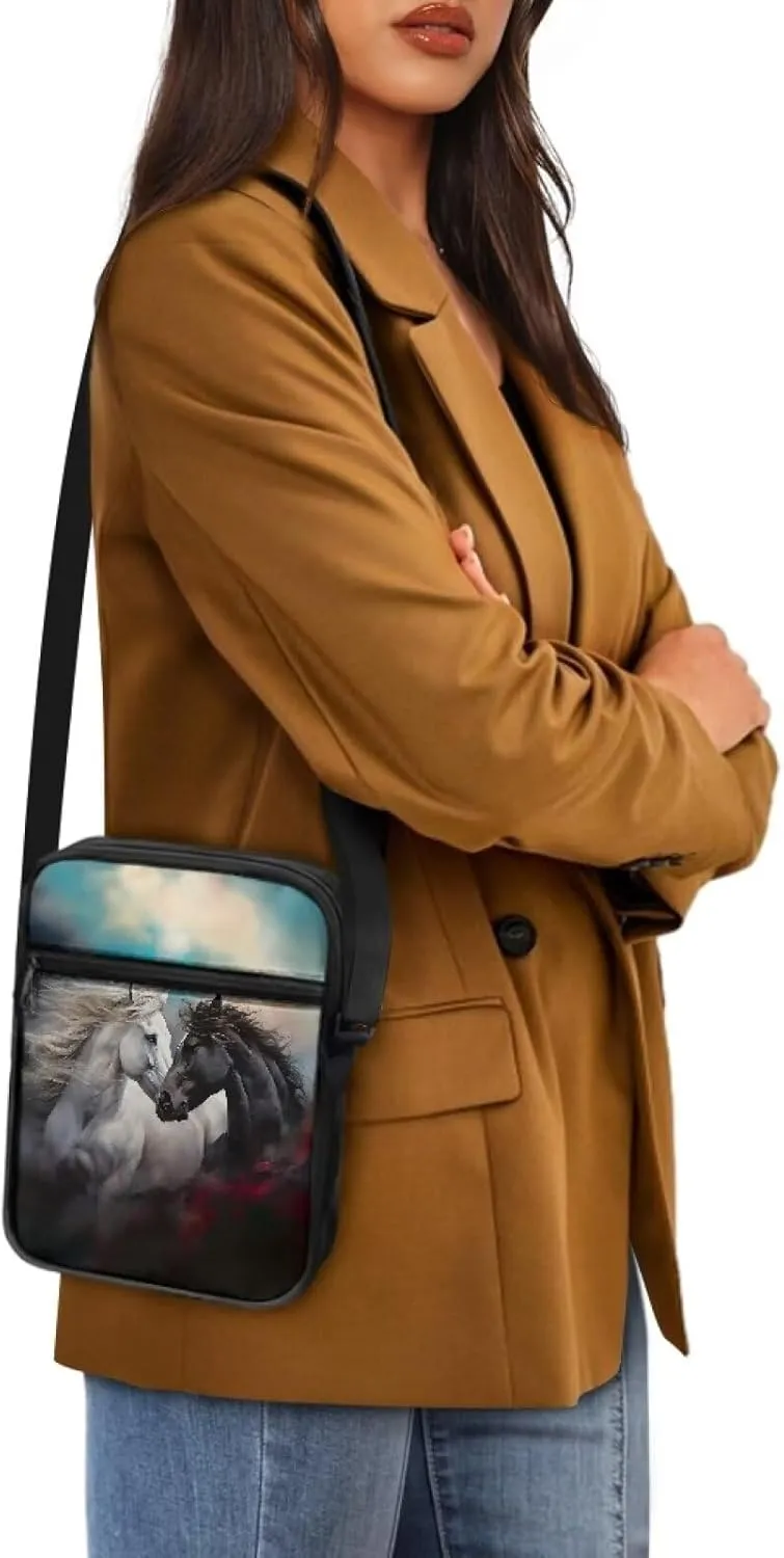 Cute Messenger Bag with Zipper and Front Pocket Sling Crossbody Shoulder Bags Adjustable Strap