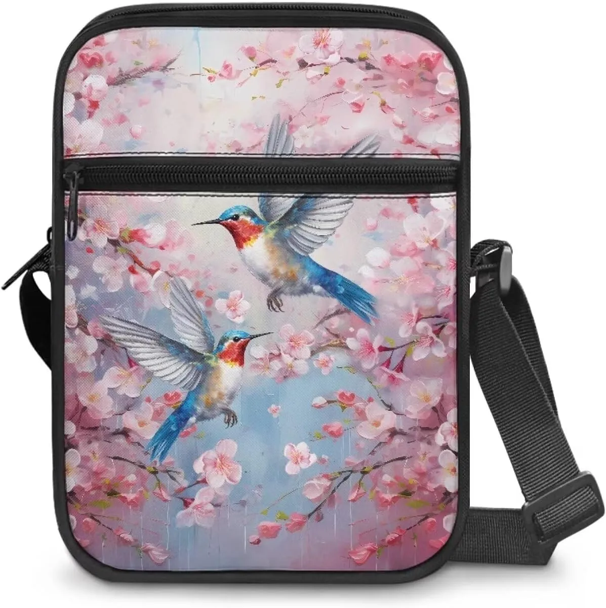 Cute Messenger Bag with Zipper and Front Pocket Sling Crossbody Shoulder Bags Adjustable Strap