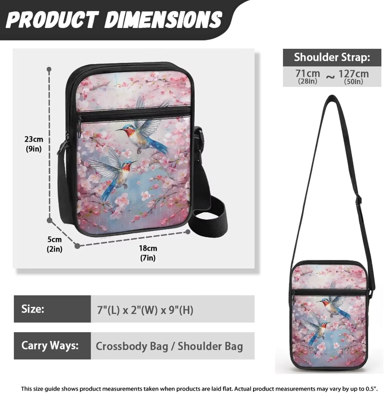 Cute Messenger Bag with Zipper and Front Pocket Sling Crossbody Shoulder Bags Adjustable Strap