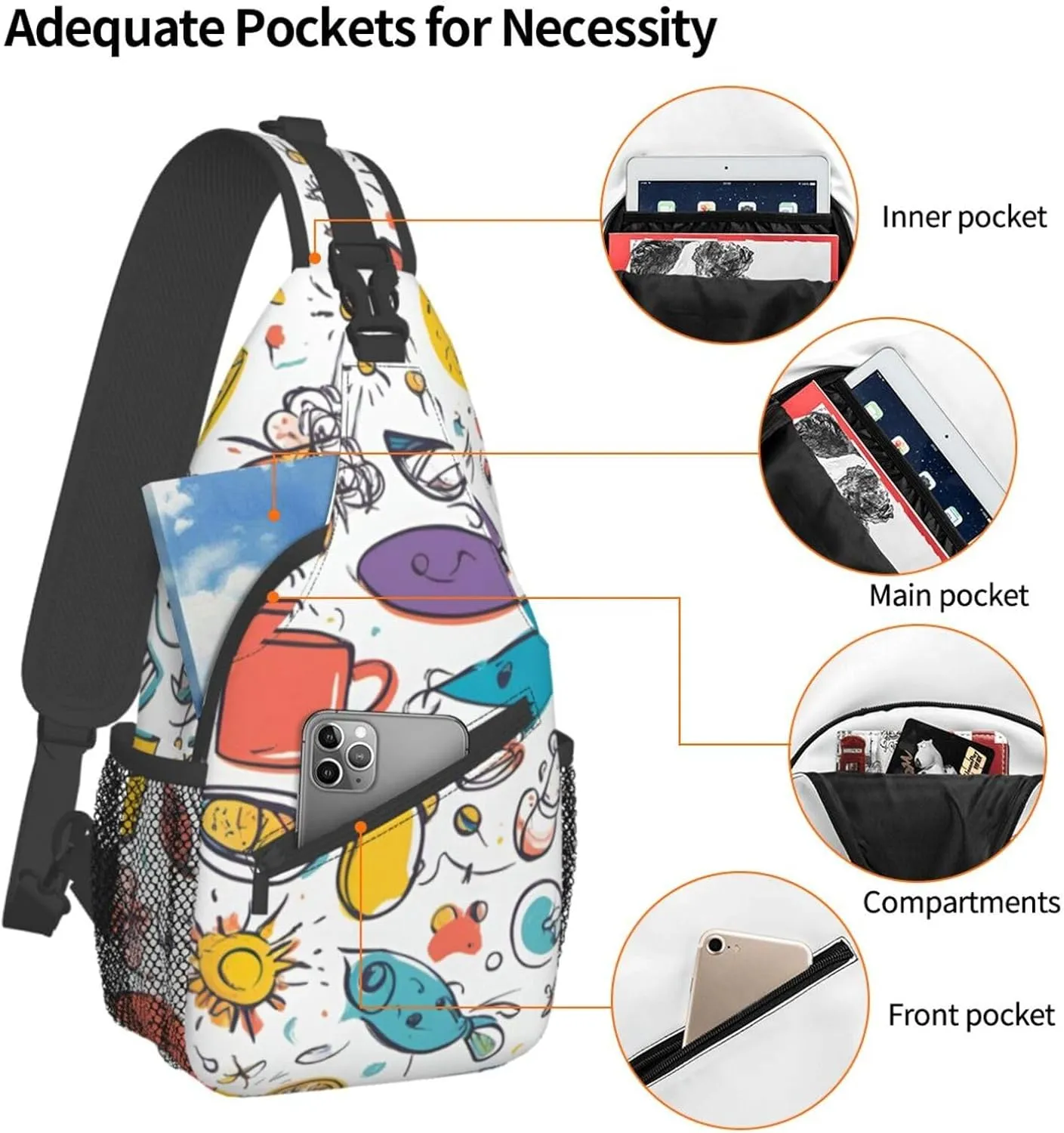 Cute Rabbits Shoulder Bag Crossbody Backpack Chest Bag Lightweight Sling Daypackstravel Hiking Cycling For Men Women