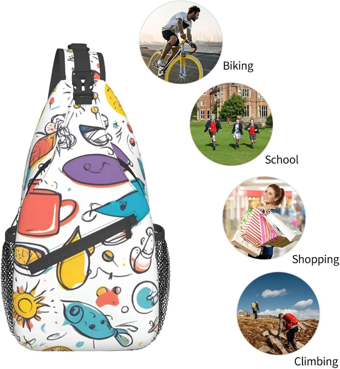 Cute Rabbits Shoulder Bag Crossbody Backpack Chest Bag Lightweight Sling Daypackstravel Hiking Cycling For Men Women