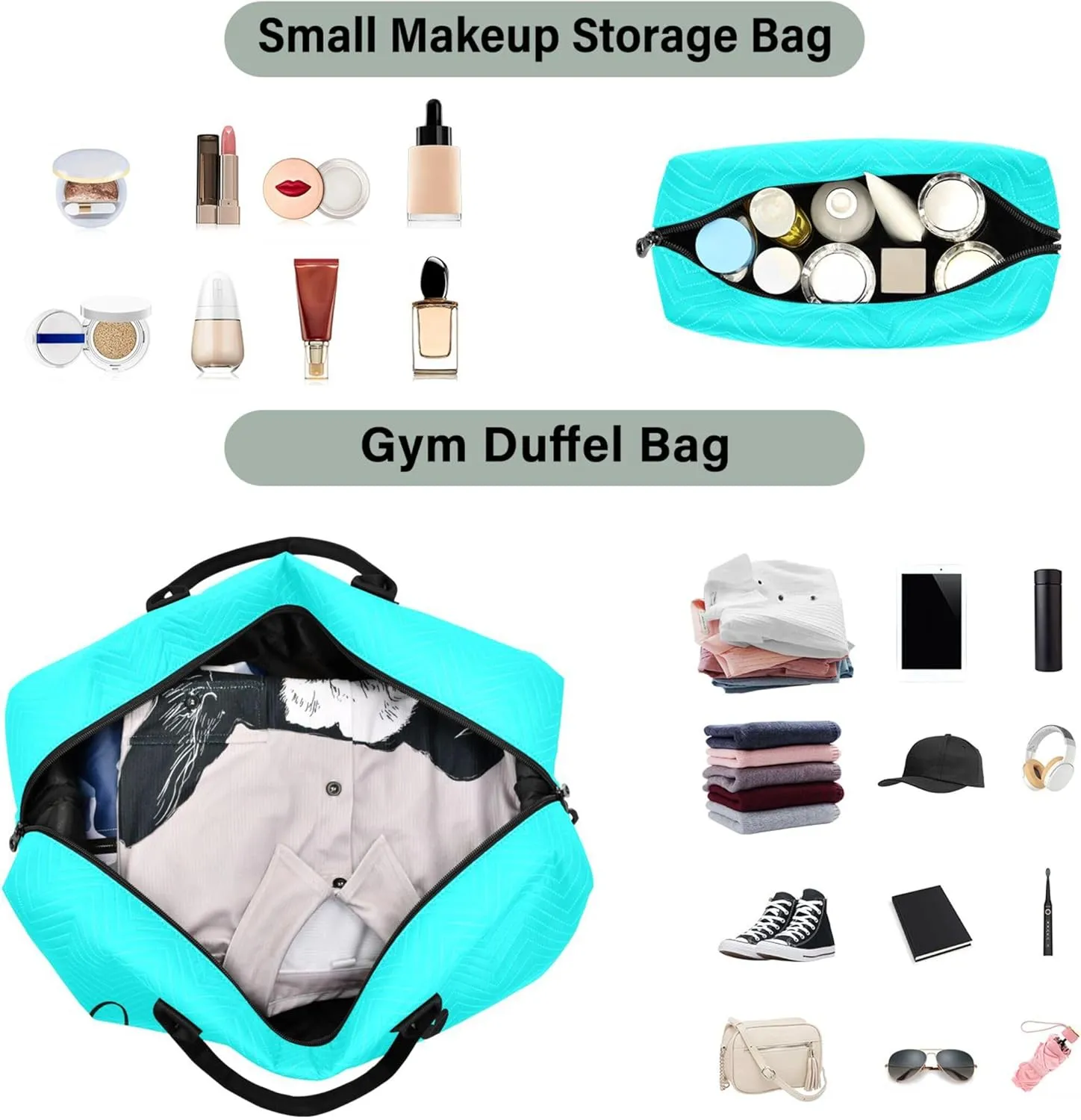 Cyan Custom Travel Duffel Bag with Toiletry Bag Personalized Weekender Bag for Travel Sports Trips Large Gym Carry On Bag for Women & Men