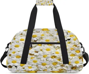 Daisy Flowers Gym Duffel Bag for Men Women Water Droplets Sports Tote Bag with Adjustable Shoulder Strap for Dance Gymnastics Traveling Outdoor Camping Overnight Stay