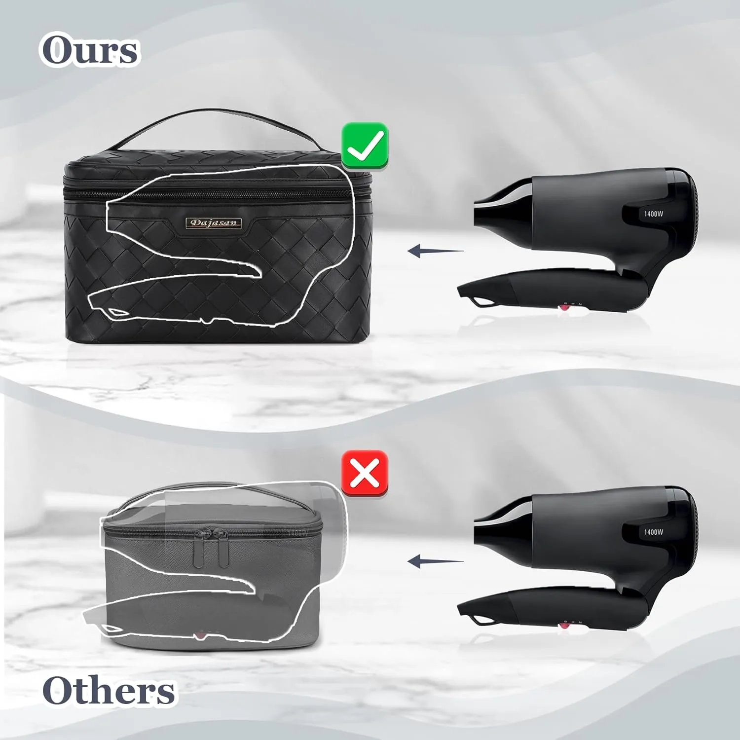 Dajasan Makeup Bag Cosmetic Bag, Travel Makeup Bag, Large Capacity Makeup Organizer Case, Portable Travel Toiletry Bag for Women Girls, PU Leather Waterproof (Black)