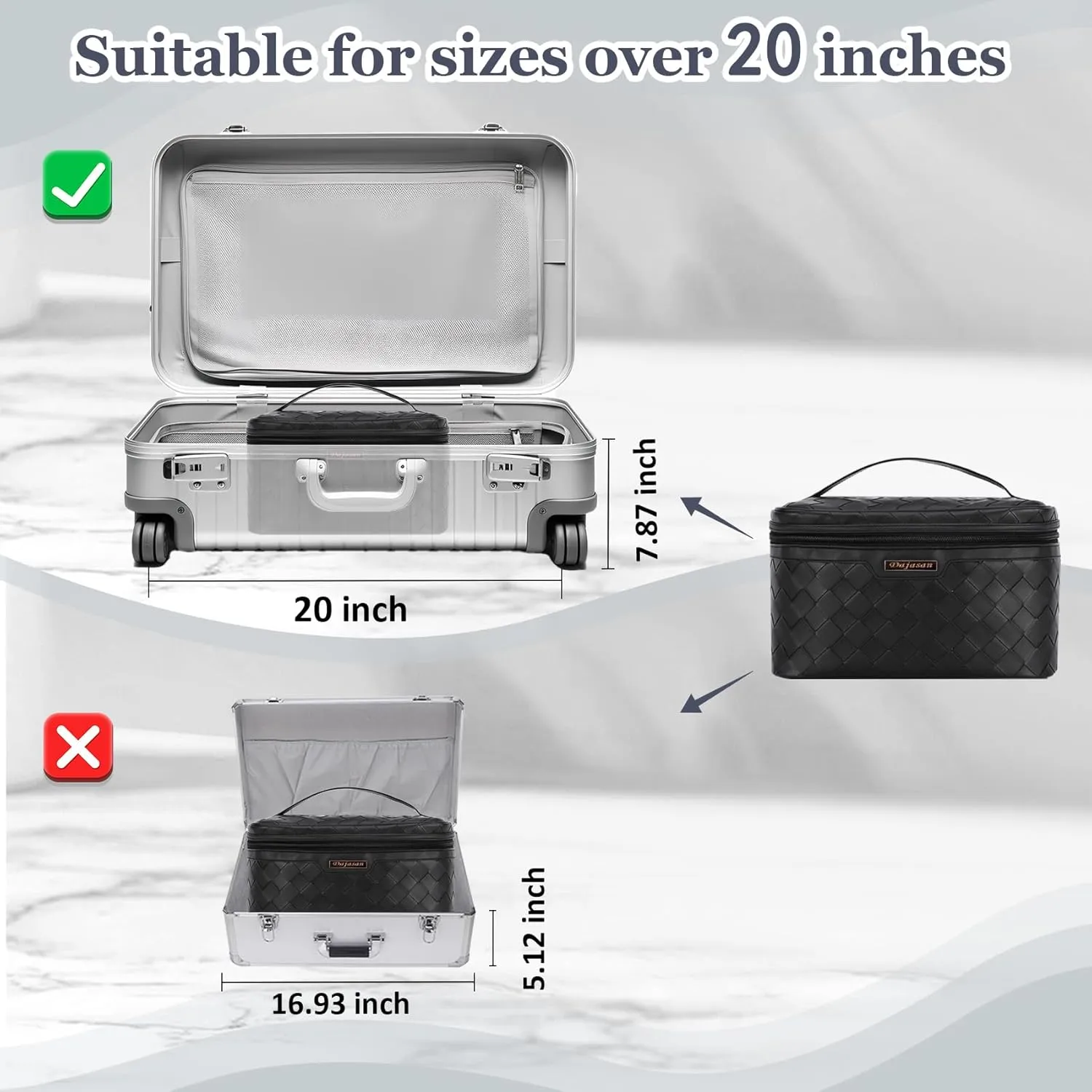 Dajasan Makeup Bag Cosmetic Bag, Travel Makeup Bag, Large Capacity Makeup Organizer Case, Portable Travel Toiletry Bag for Women Girls, PU Leather Waterproof (Black)
