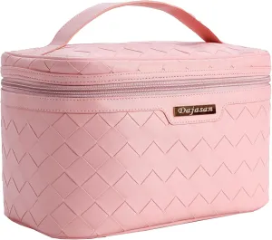 Dajasan Makeup Bag, Portable Travel Cosmetic Bag for Girls Women, Large Capacity Makeup Organizer Case, Travel Toiletry Bag, PU Leather Waterproof (Pink)