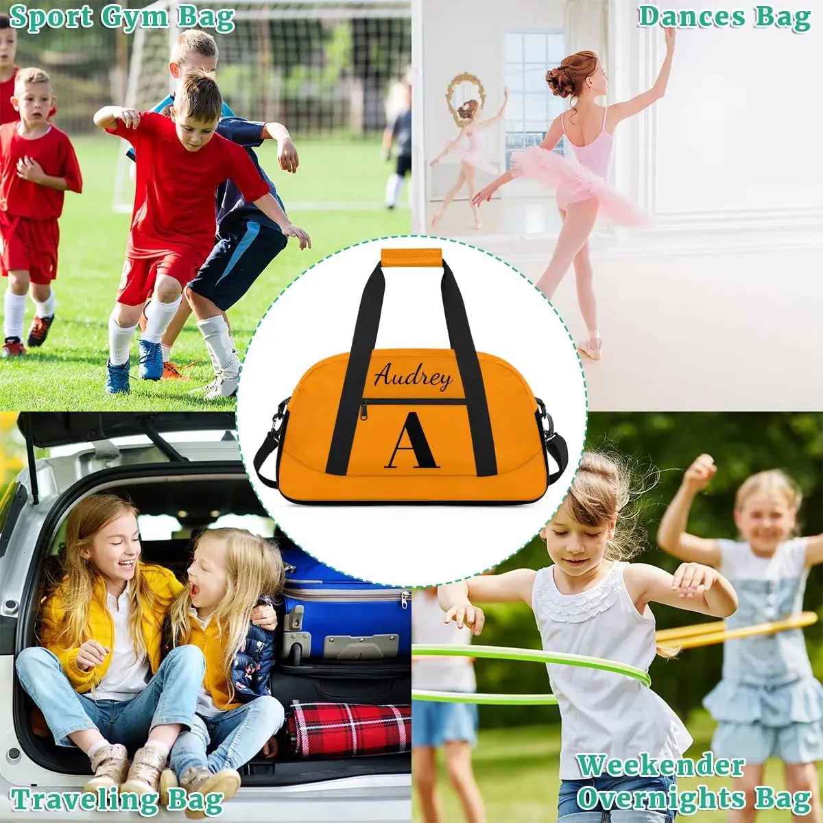 Dark Orange Custom Gym Bag for Women Men, Personalized Initial Travel Duffel Bag with Name, Small Sports Gym Bag Weekender Carry On Overnight Bags