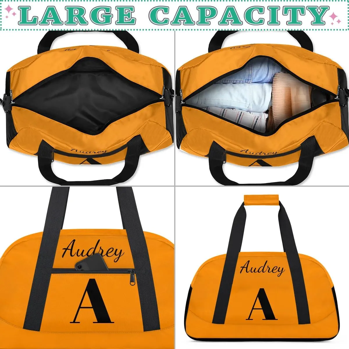 Dark Orange Custom Gym Bag for Women Men, Personalized Initial Travel Duffel Bag with Name, Small Sports Gym Bag Weekender Carry On Overnight Bags