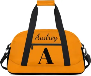 Dark Orange Custom Gym Bag for Women Men, Personalized Initial Travel Duffel Bag with Name, Small Sports Gym Bag Weekender Carry On Overnight Bags