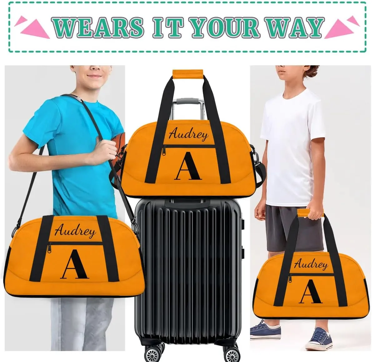 Dark Orange Custom Gym Bag for Women Men, Personalized Initial Travel Duffel Bag with Name, Small Sports Gym Bag Weekender Carry On Overnight Bags