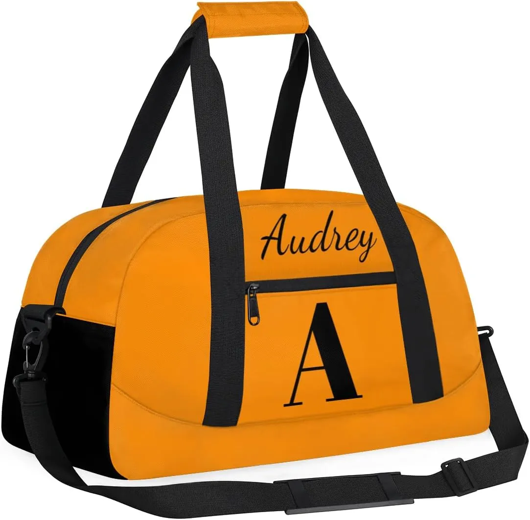 Dark Orange Custom Gym Bag for Women Men, Personalized Initial Travel Duffel Bag with Name, Small Sports Gym Bag Weekender Carry On Overnight Bags