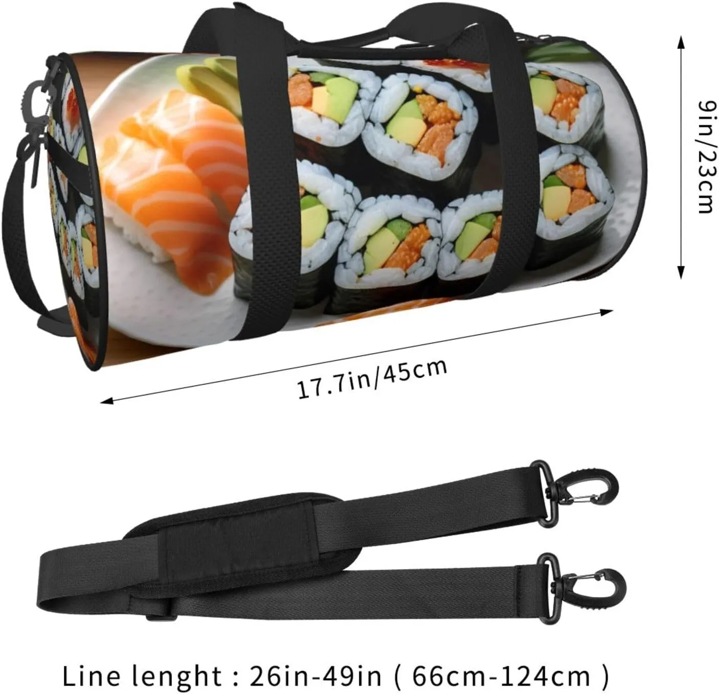 Delicious sushi Printed Travel Bag,Round Personal Item Storage bag,Foldie Duffel Bag for Traveling Vacation,Fitness,Sports