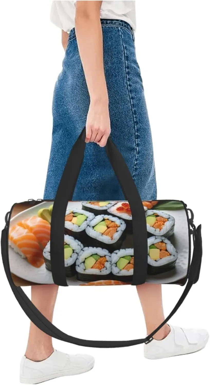 Delicious sushi Printed Travel Bag,Round Personal Item Storage bag,Foldie Duffel Bag for Traveling Vacation,Fitness,Sports