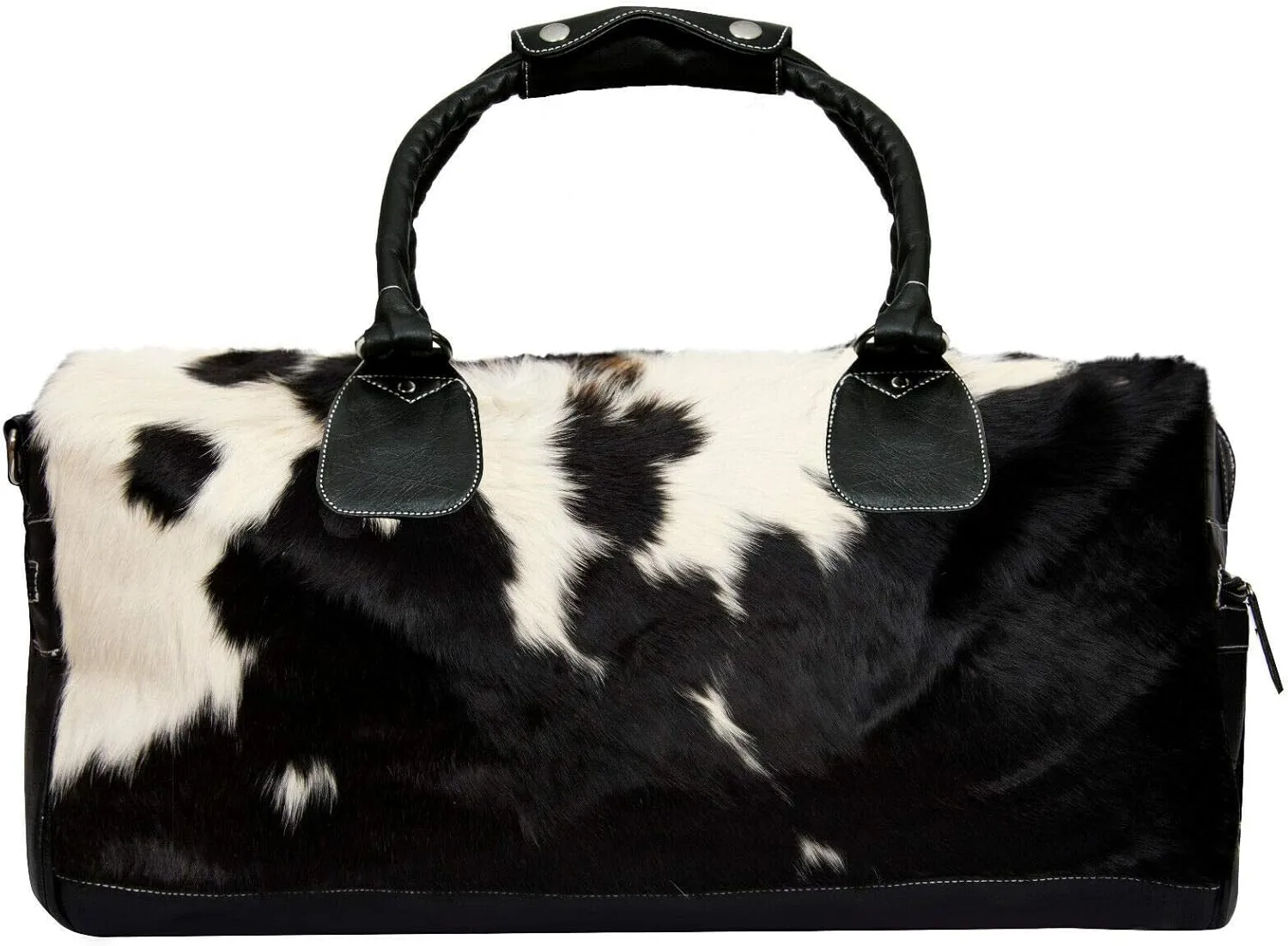 Deluxe Leather Holdall Black Bag Genuine Cowhide & Cow Weekend Duffel Travel