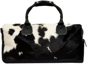 Deluxe Leather Holdall Black Bag Genuine Cowhide & Cow Weekend Duffel Travel
