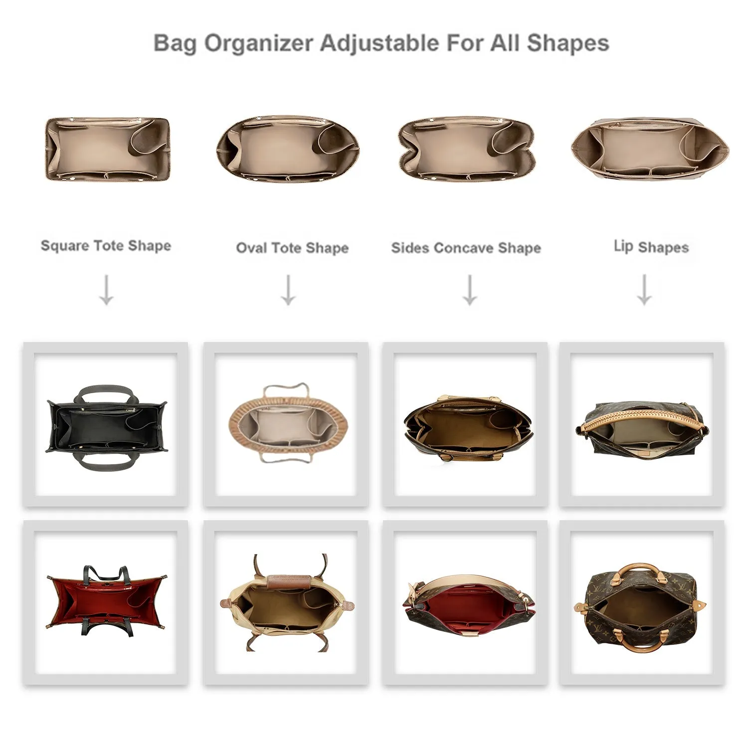 Design Purse Organizer Insert for Handbag & Tote Shaper, Tote Bag Organizer Insert for Speedy Neverfull - Available in 6 Sizes.