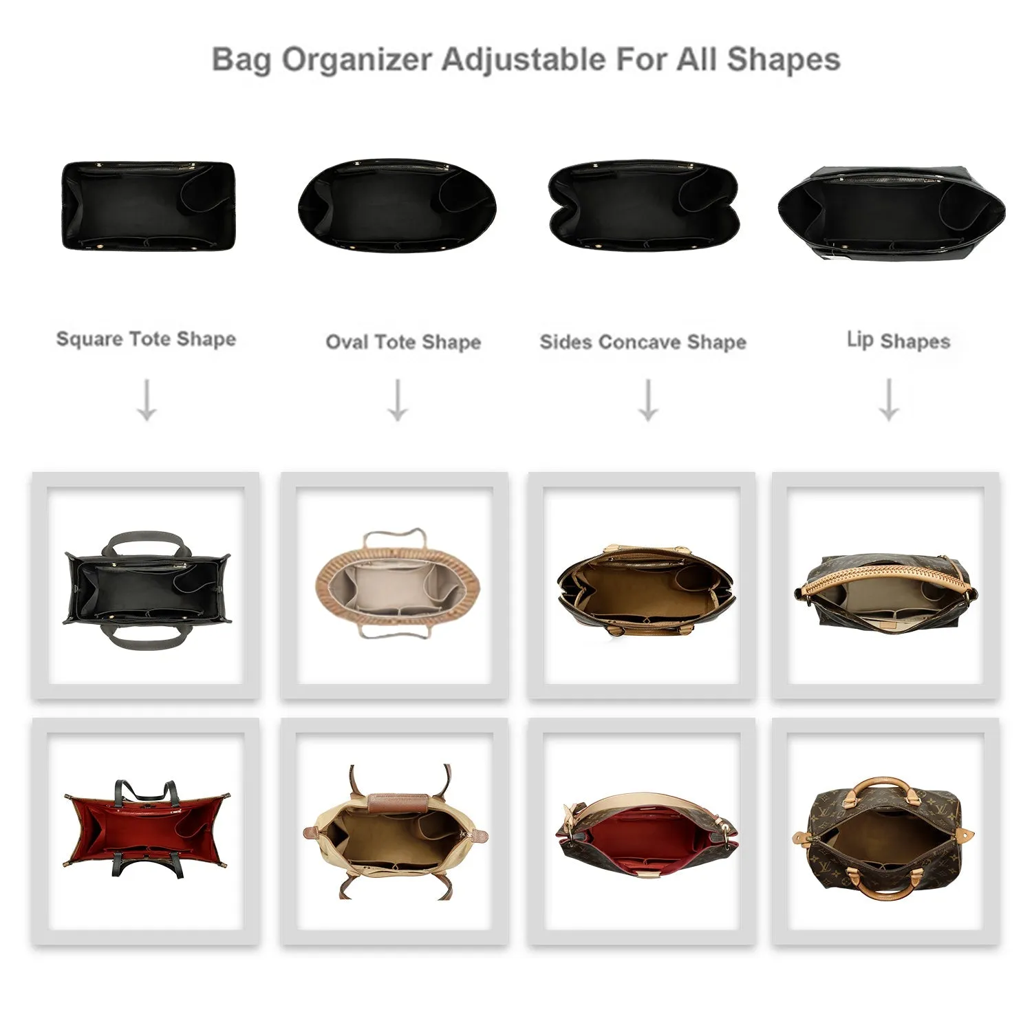 Design Purse Organizer Insert for Handbag & Tote Shaper, Tote Bag Organizer Insert for Speedy Neverfull - Available in 6 Sizes.