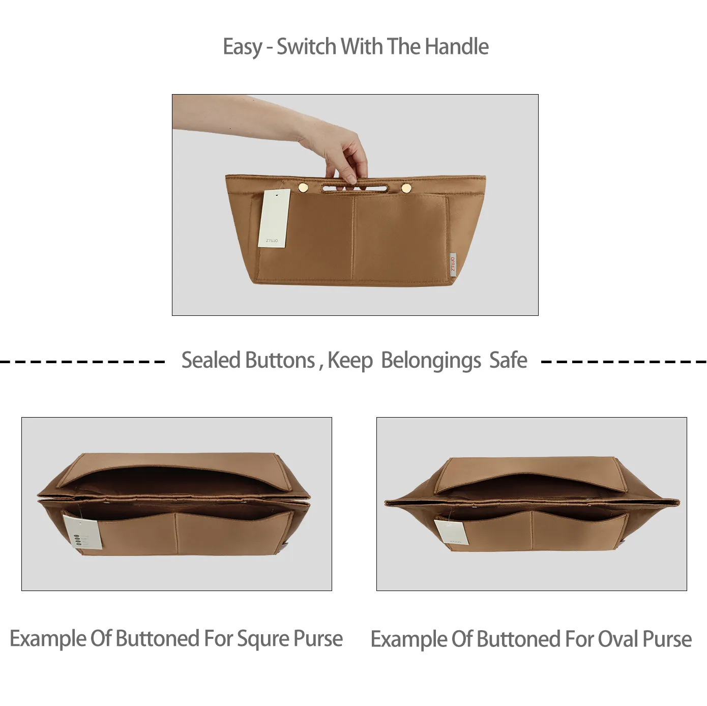 Design Purse Organizer Insert for Handbag & Tote Shaper, Tote Bag Organizer Insert for Speedy Neverfull - Available in 6 Sizes.