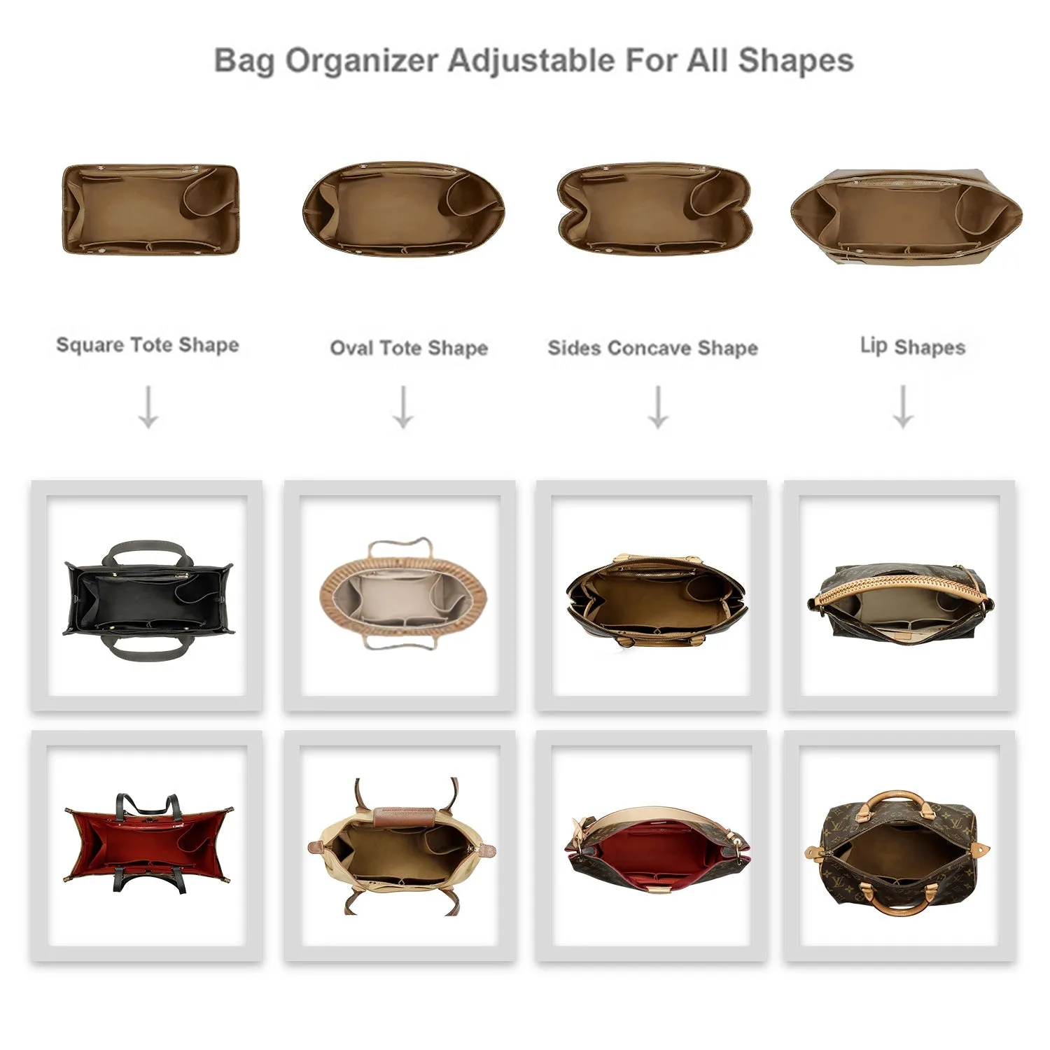 Design Purse Organizer Insert for Handbag & Tote Shaper, Tote Bag Organizer Insert for Speedy Neverfull - Available in 6 Sizes.