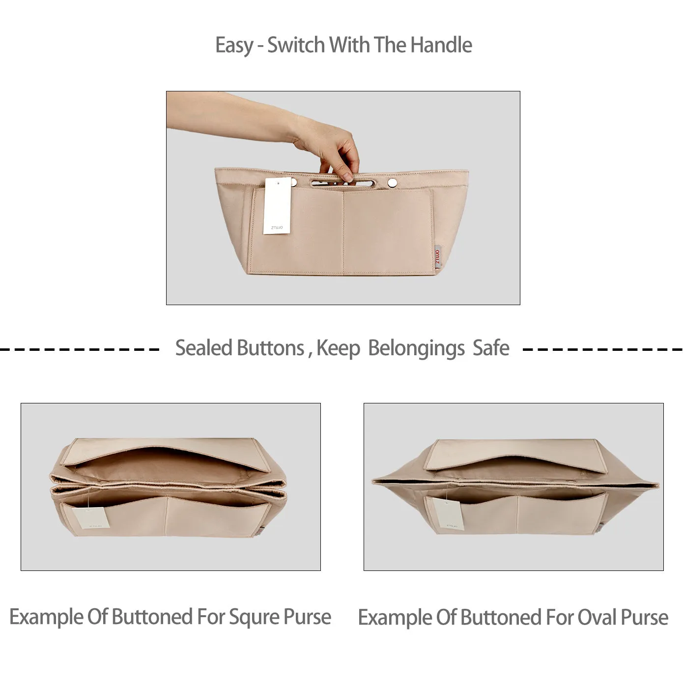 Design Purse Organizer Insert for Handbag & Tote Shaper, Tote Bag Organizer Insert for Speedy Neverfull - Available in 6 Sizes.