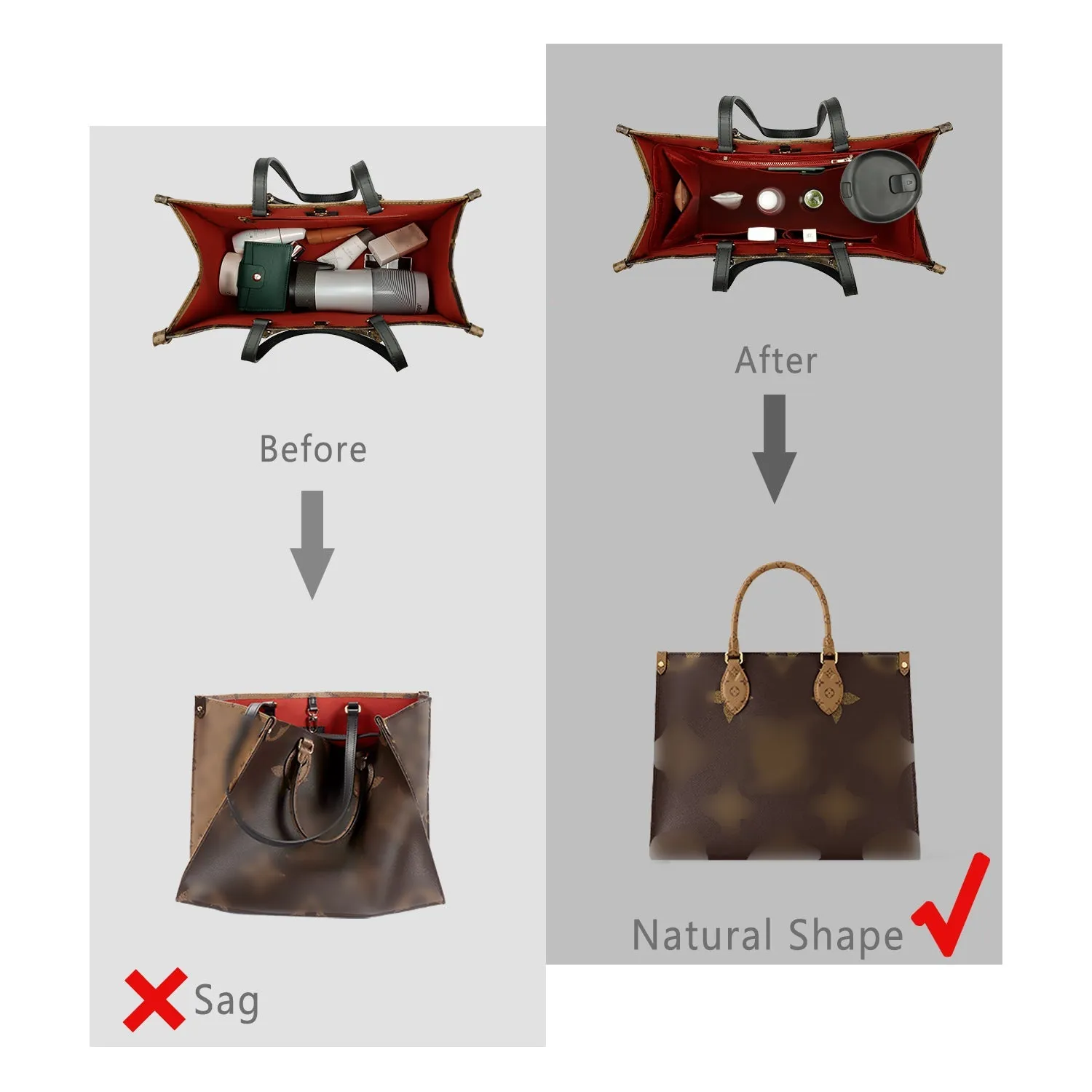 Design Purse Organizer Insert for Handbag & Tote Shaper, Tote Bag Organizer Insert for Speedy Neverfull - Available in 6 Sizes.