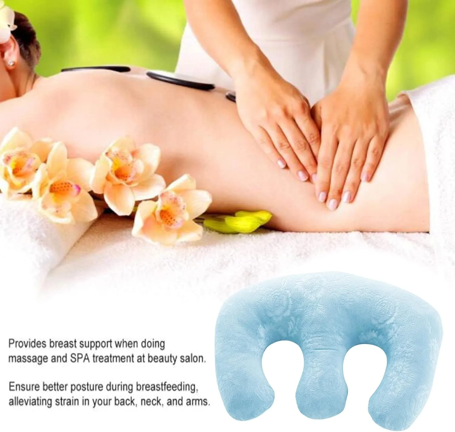Detachable Chest Soft Pillow Support Pad Pillow Women Bolster for Spa Beauty Salon Massage Table (Blue)