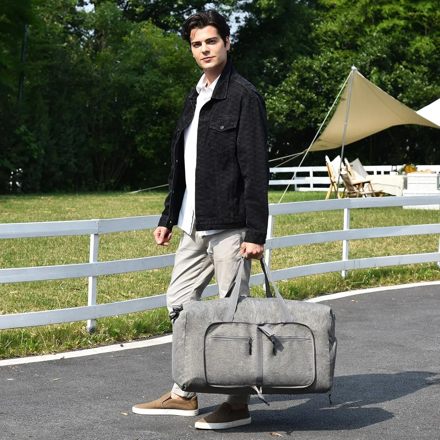 Dimayar 115L Travel Duffle Bag - Foldable Duffel Bag with Shoes Compartment - Overnight Bags Waterproof & Tear Resistant(Gray)