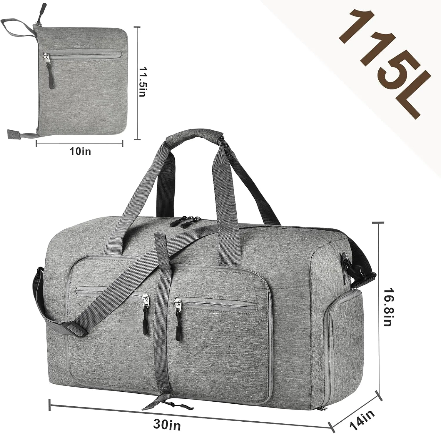 Dimayar 115L Travel Duffle Bag - Foldable Duffel Bag with Shoes Compartment - Overnight Bags Waterproof & Tear Resistant(Gray)