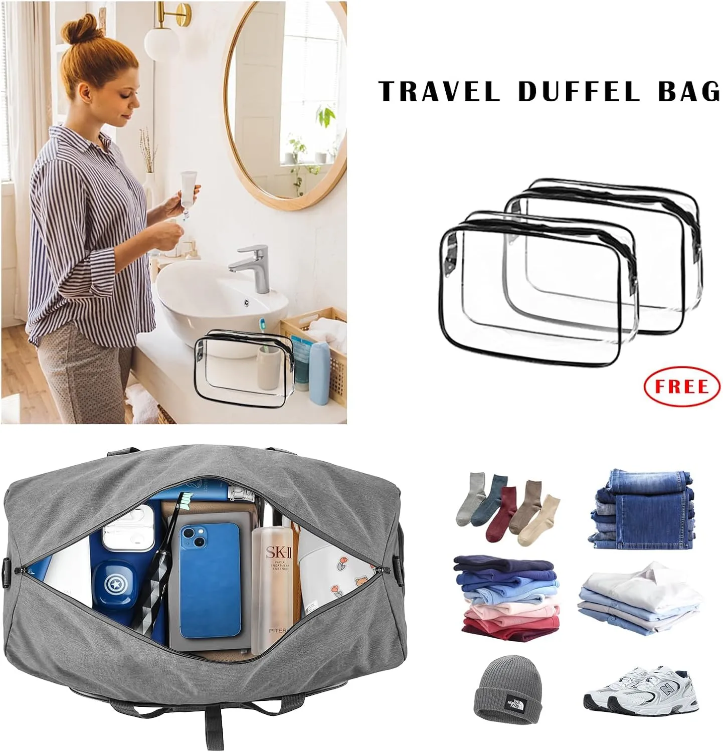 Dimayar 115L Travel Duffle Bag - Foldable Duffel Bag with Shoes Compartment - Overnight Bags Waterproof & Tear Resistant(Gray)