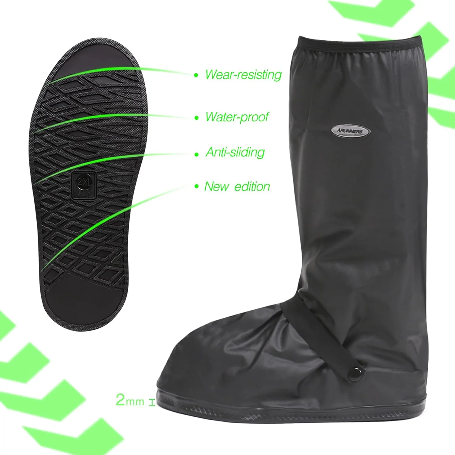 DJZSSXLW Rain Snow Waterproof Shoe Covers Motorcycle Boots Women Men Black (2XL)