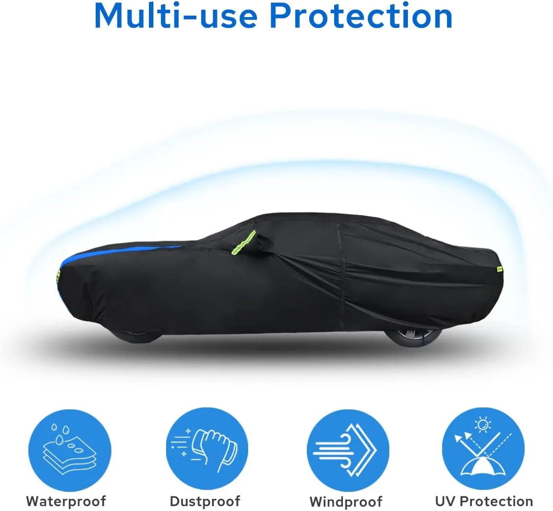 Dodge Challenger Car Cover Waterproof All Weather for Automobiles, Outdoor Full Exterior Covers Fit 2008-2023 Dodge Challenger with Windproof Strap and Driver Door Zipper