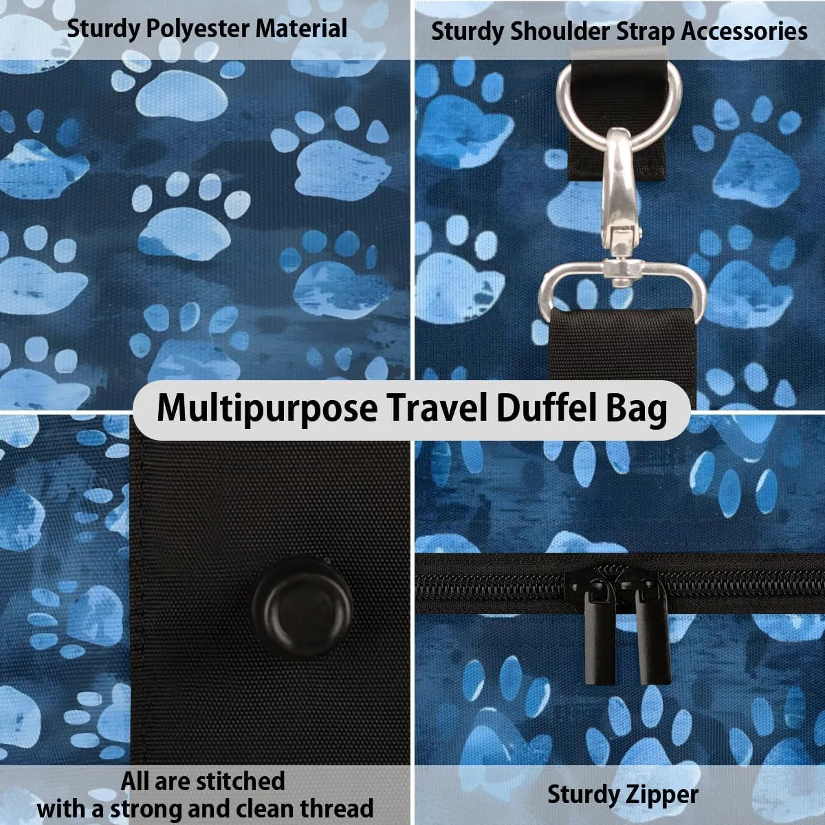 Dog Paws Puppy Cat Footprint Travel Duffle Bag, Sports Gym Bags for Women Men, Carry On Weekender Overnight Workout Airplane Trips Bag