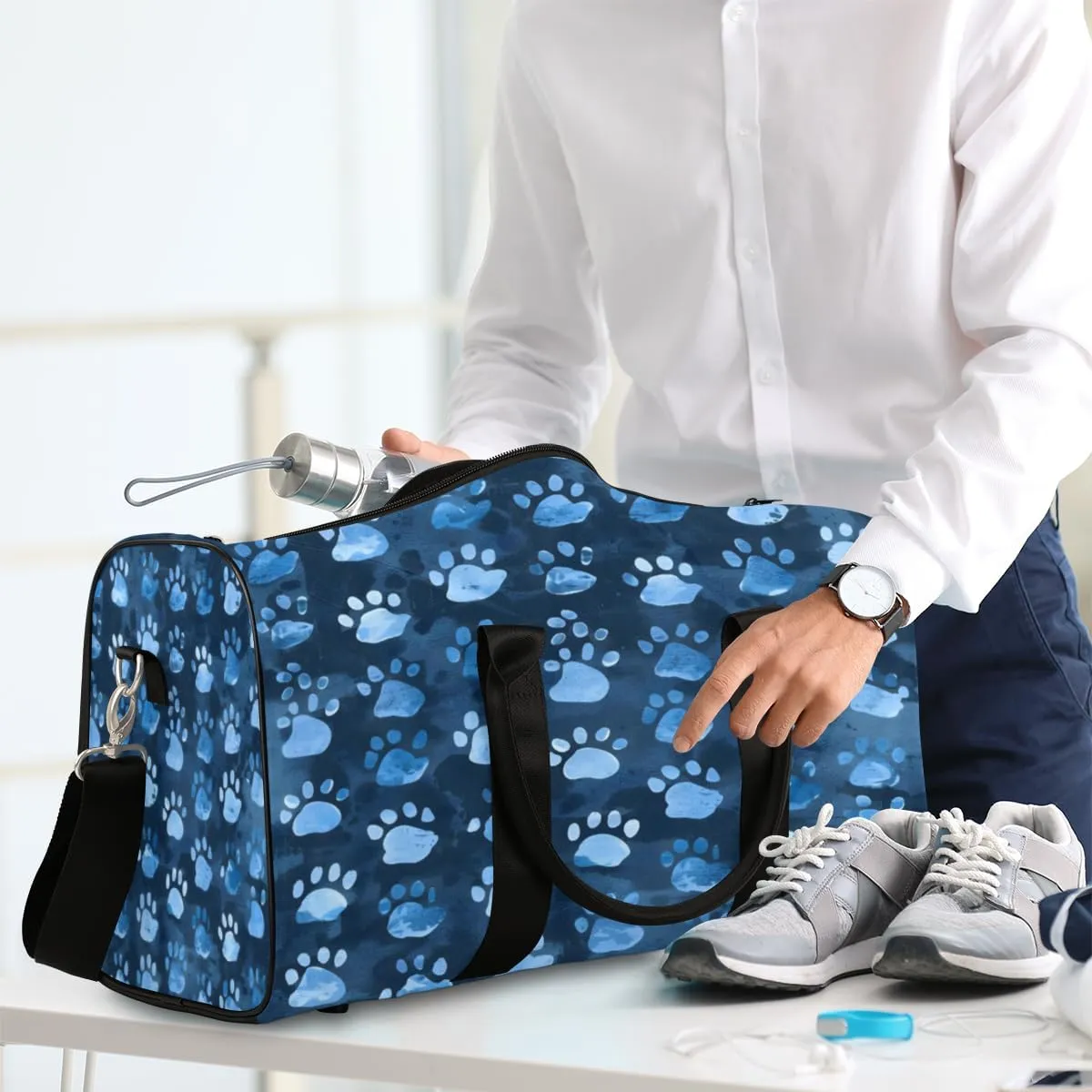 Dog Paws Puppy Cat Footprint Travel Duffle Bag, Sports Gym Bags for Women Men, Carry On Weekender Overnight Workout Airplane Trips Bag