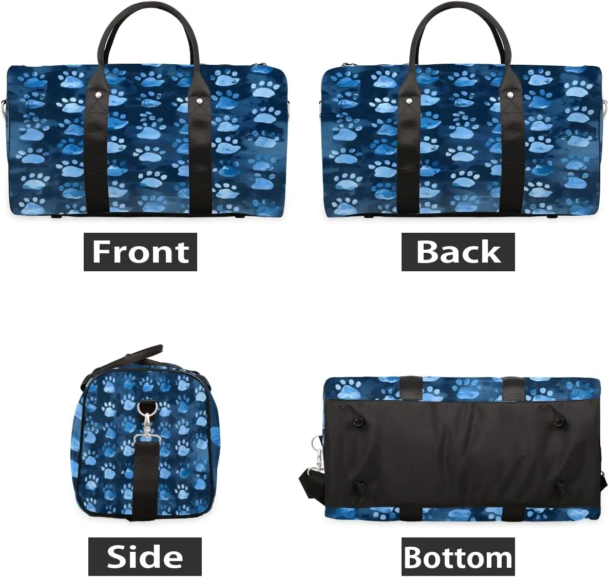 Dog Paws Puppy Cat Footprint Travel Duffle Bag, Sports Gym Bags for Women Men, Carry On Weekender Overnight Workout Airplane Trips Bag