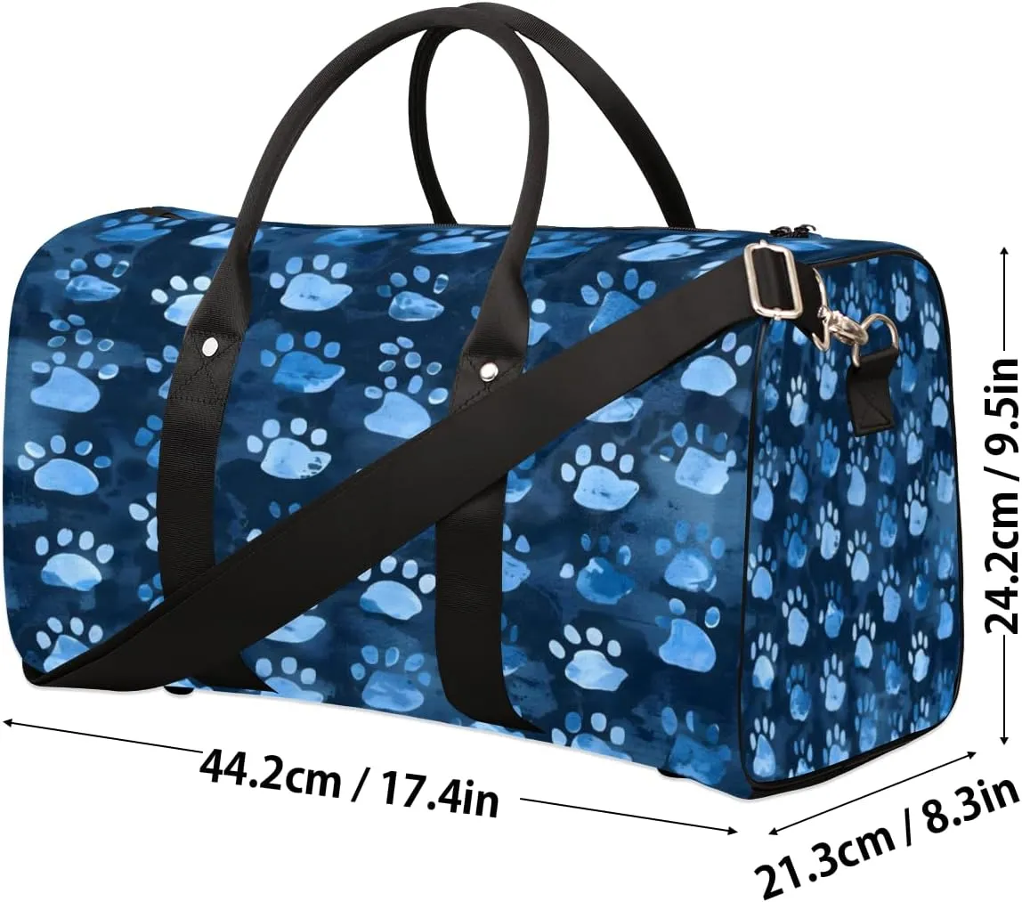 Dog Paws Puppy Cat Footprint Travel Duffle Bag, Sports Gym Bags for Women Men, Carry On Weekender Overnight Workout Airplane Trips Bag