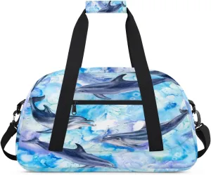 Dolphin Gym Duffel Bag for Men Women Watercolor Ocean Sports Tote Bag with Adjustable Shoulder Strap for Dance Gymnastics Traveling Outdoor Camping Overnight Stay