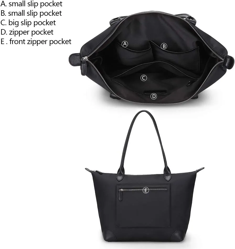 DORIS&JACKY Tote Bag For Women Large Lightweight Designer Leather Nylon Work Shoulder Bag And Foldable Travel Purse