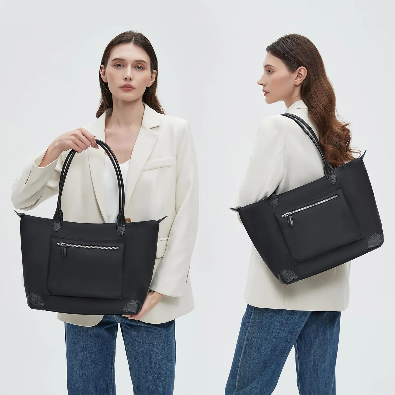 DORIS&JACKY Tote Bag For Women Large Lightweight Designer Leather Nylon Work Shoulder Bag And Foldable Travel Purse