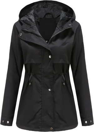 DOSLAVIDA Women's Rain Jacket Waterproof Hooded Windbreaker Lightweight Trench Coat Active Outdoor Raincoat With Hood