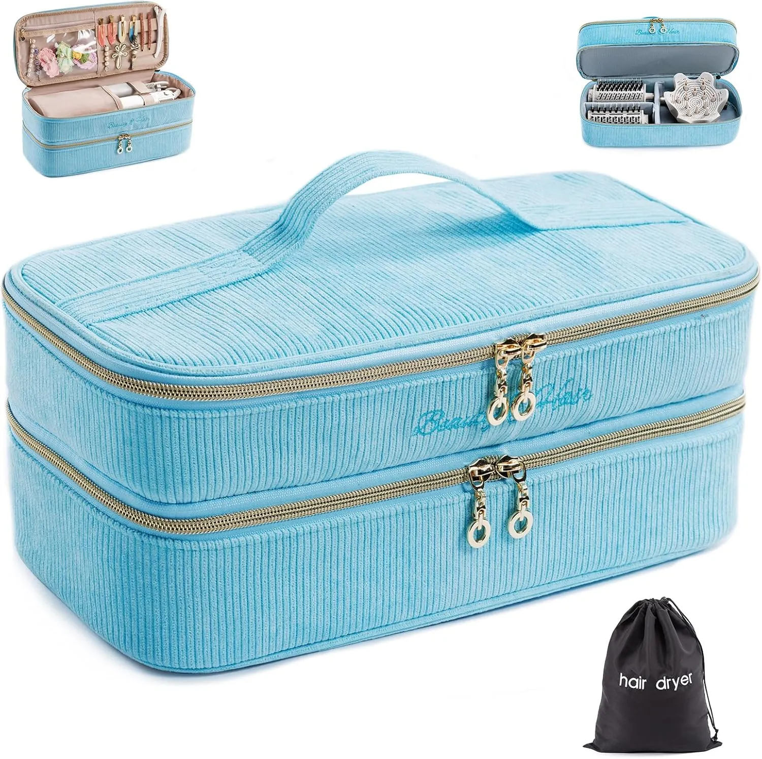 Double-layer Hair Tools Travel Case with Black Hair Dryer Bag with Detachable Divider compatible with Shark FlexStyle/SmoothStyle - Flat Curling Iron Travel Organizer