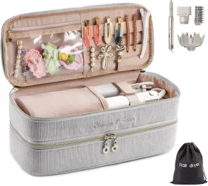 Double-layer Hair Tools Travel Case with Black Hair Dryer Bag with Detachable Divider compatible with Shark FlexStyle/SmoothStyle - Flat Curling Iron Travel Organizer